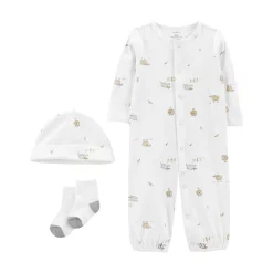 Baby Carter's Sheep Print Converter Gown, Cap, & Socks Set