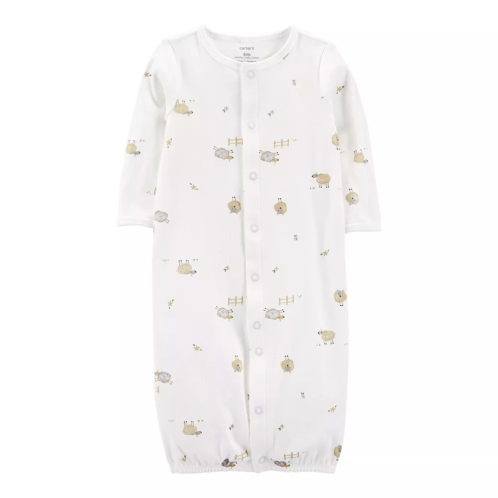 Baby Carter's Sheep Print Converter Gown, Cap, & Socks Set - Image 2