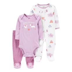 Baby Girl Carter's 3-Piece Bodysuit Pant & Sleep & Play Set