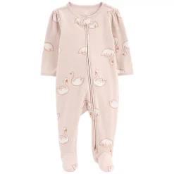 Baby Girl Carter's Swan Print 2-Way Zip Cotton Sleep & Play