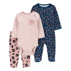 Baby Carter's 3-Piece Flowers Sleep & Play and Pants Set