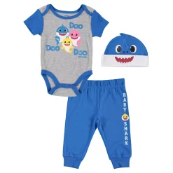 Baby Boy Baby Shark Bodysuit, Jogger Pants & Hat Set