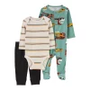 Baby Carter's Striped Bodysuit, Pants & Truck Sleep & Play Set
