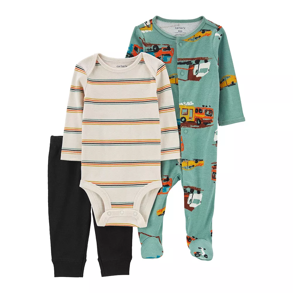 Baby Carter's Striped Bodysuit, Pants & Truck Sleep & Play Set