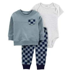 Baby Carter's Bodysuit, Checked Sweater & Pants Set