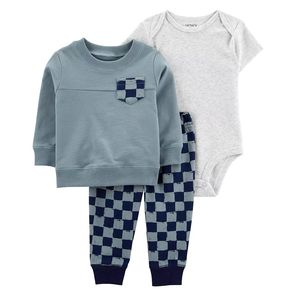 Baby Carter's Bodysuit, Checked Sweater & Pants Set