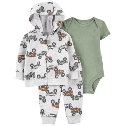 Baby Carter's 3-Piece Monster Truck Cardigan & Pants Set