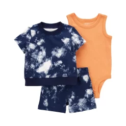 Baby Carter's 3-Piece Tie Dye Top & Shorts Set