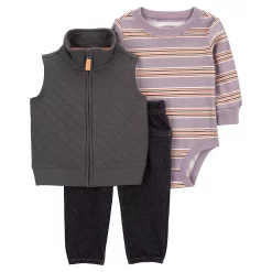 Baby Carter's Quilted Vest, Striped Bodysuit & Pants Set