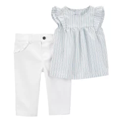 Baby Carter's 2-Piece Flutter Top & Twill Pant Set