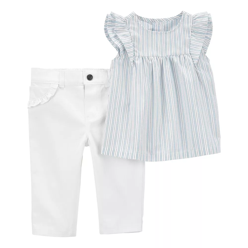 Baby Carter's 2-Piece Flutter Top & Twill Pant Set
