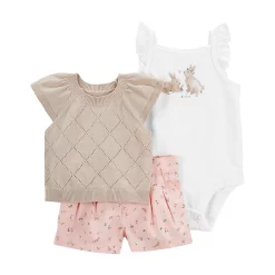 Baby Carter's 3-Piece Bunny Bodysuit, Sweater & Shorts Set