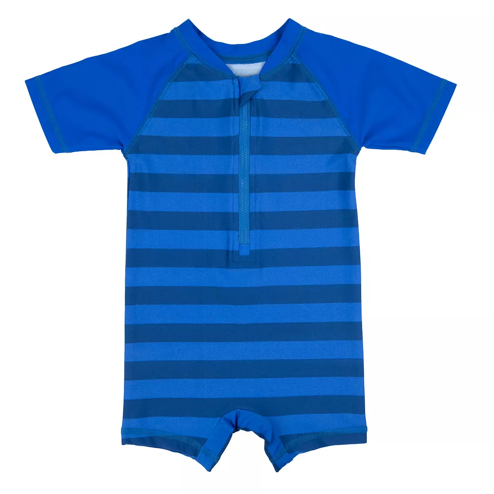 Leveret Baby One Piece Rashguard Striped Aqua & Pink 12-18 Month - Image 2