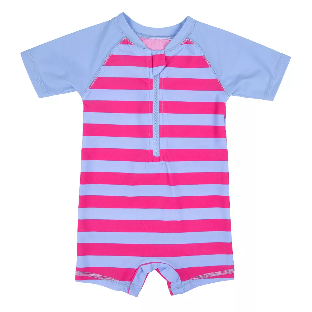 Leveret Baby One Piece Rashguard Striped Aqua & Pink 12-18 Month - Image 4