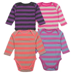 Leveret Baby Four Pack Long Sleeve Bodysuit Girls Stripe 2