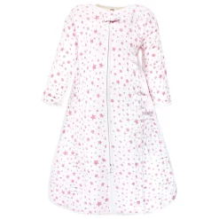 Hudson Baby Infant Girl Long Sleeve Muslin Sleeping Bag, Wearable Blanket, Sleep Sack, Pink Star