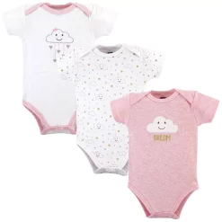Hudson Baby Infant Girl Cotton Bodysuits 3pk, Pink Clouds
