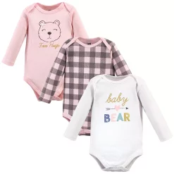 Hudson Baby Infant Girl Cotton Long-Sleeve Bodysuits, Girl Baby Bear