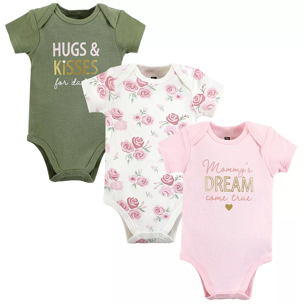 Hudson Baby Infant Girl Cotton Bodysuits, Mom Dad Floral