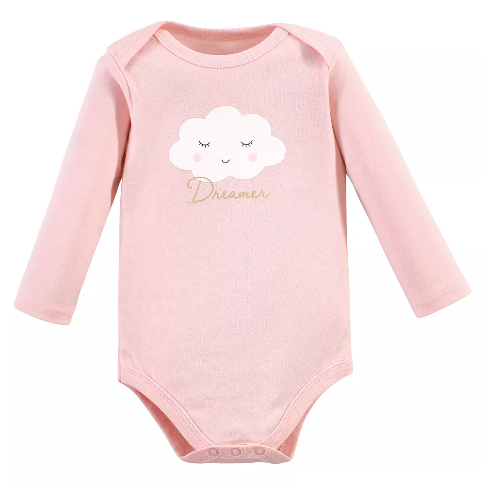 Hudson Baby Infant Girl Cotton Long-Sleeve Bodysuits, Dreamer - Image 3