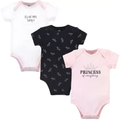 Hudson Baby Infant Girl Cotton Bodysuits 3pk, Pink Princess