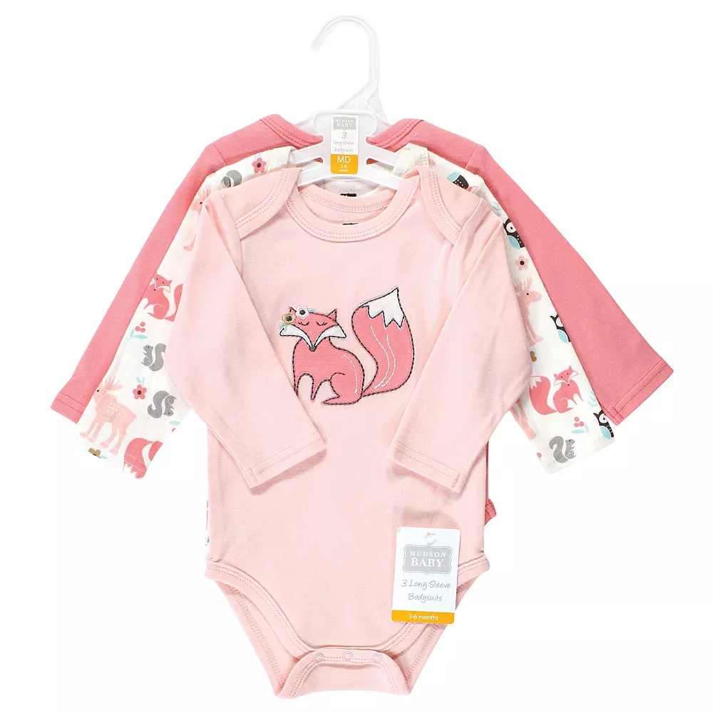 Hudson Baby Infant Girl Cotton Long-Sleeve Bodysuits, Forest Girl - Image 2