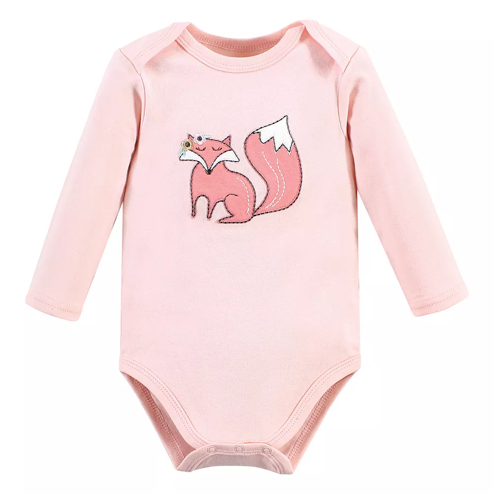 Hudson Baby Infant Girl Cotton Long-Sleeve Bodysuits, Forest Girl - Image 3