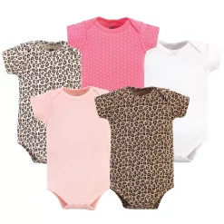 Hudson Baby Infant Girl Cotton Bodysuits 5pk, Prints Leopard
