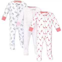 Yoga Sprout Baby Girl Cottton Zipper Sleep and Play 3pk, Flamingo