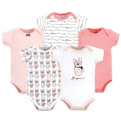 Hudson Baby Infant Girl Cotton Bodysuits 5pk, Bonjour Pink