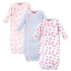 Touched by Nature Baby Girl Organic Cotton Side-Closure Snap Long-Sleeve Gowns 3pk, Pink Rose, Preemie