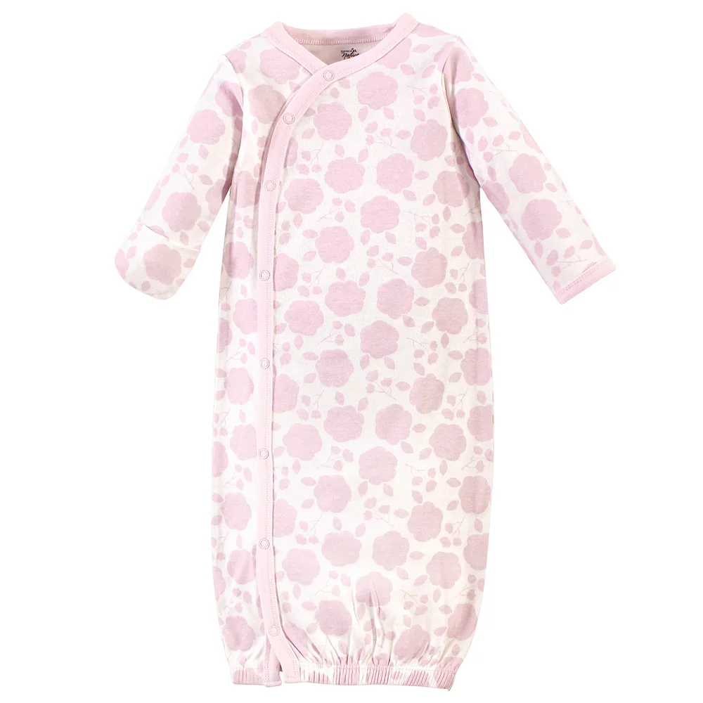 Touched by Nature Baby Girl Organic Cotton Side-Closure Snap Long-Sleeve Gowns 3pk, Pink Rose, Preemie - Image 2