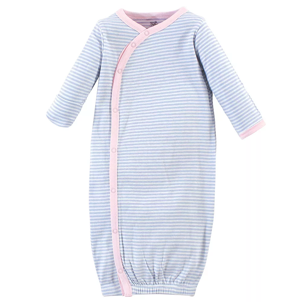 Touched by Nature Baby Girl Organic Cotton Side-Closure Snap Long-Sleeve Gowns 3pk, Pink Rose, Preemie - Image 3