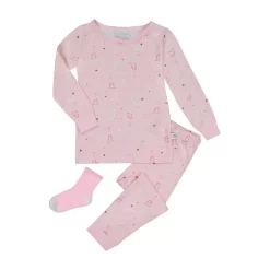 Sleep On It Infant/Toddler Girls Ballerina Dreams Snug Fit 2-Piece Pajama Sleep Set With Matching Socks