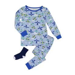 Sleep On It Infant/Toddler Boys Fly High Snug Fit 2-Piece Pajama Sleep Set With Matching Socks
