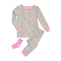 Sleep On It Infant/Toddler Girls Ditsy Daisy Snug Fit 2-Piece Pajama Sleep Set With Matching Socks
