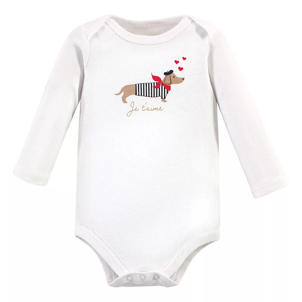 Hudson Baby Infant Girl Cotton Long-Sleeve Bodysuits, Bonjour Dachshund - Image 3