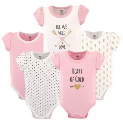 Hudson Baby Infant Girl Cotton Bodysuits 5pk, Heart