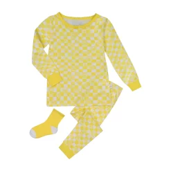 Sleep On It Infant/Toddler Girls Daisy Check Snug Fit 2-Piece Pajama Sleep Set With Matching Socks
