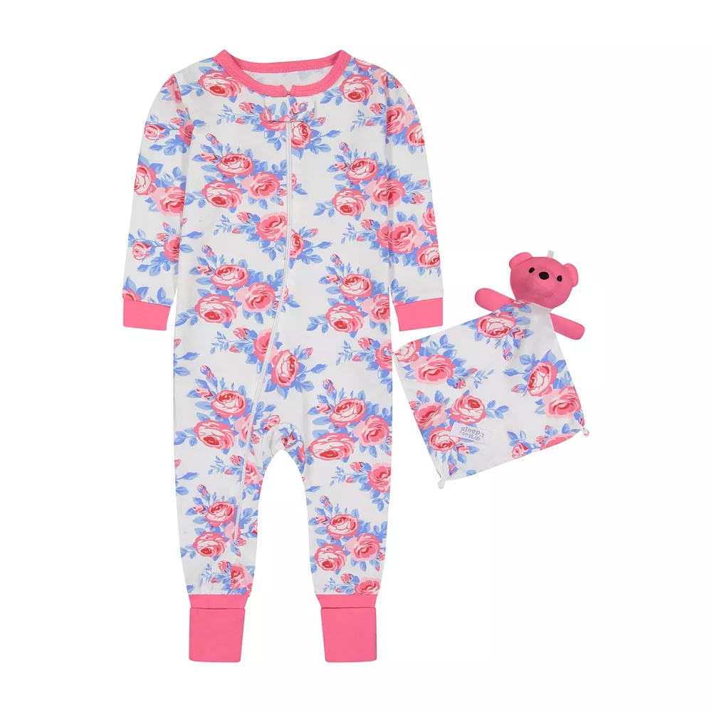 Sleep On It Infant Girls English Rose Zip-Front Coverall Pajama