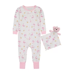 Sleep On It Infant Girls Floral Flamingo Zip-Front Coverall Pajama