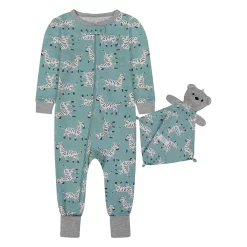 Sleep On It Infant Boys Running Zebras Zip-Front Coverall Pajama with Blankey Buddy
