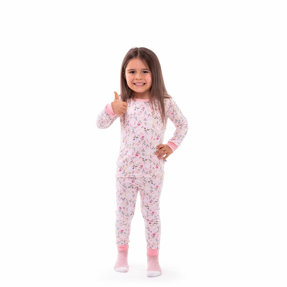 Sleep On It Infant/Toddler Girls Fairytale Unicorns Snug Fit 2-Piece Pajama Sleep Set with Matching Socks - Image 2