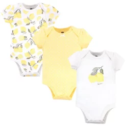 Hudson Baby Infant Girl Cotton Bodysuits 3pk, Lemon, 12-18 Months