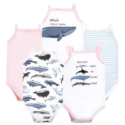 Hudson Baby Infant Girl Cotton Sleeveless Bodysuits, Girl Whale Types, 12-18 Months