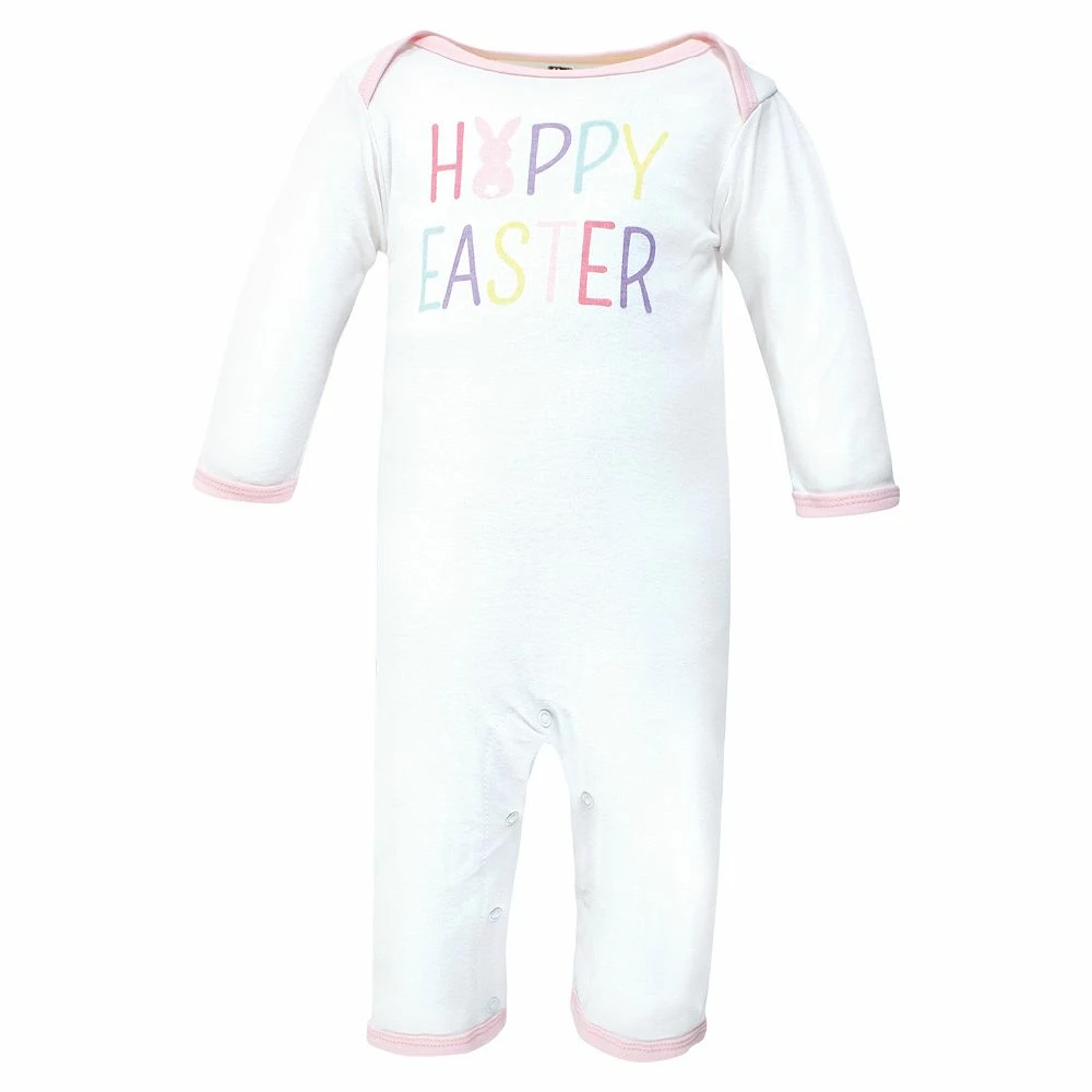 Hudson Baby Infant Girl Cotton Coveralls, Happy Easter - Image 3
