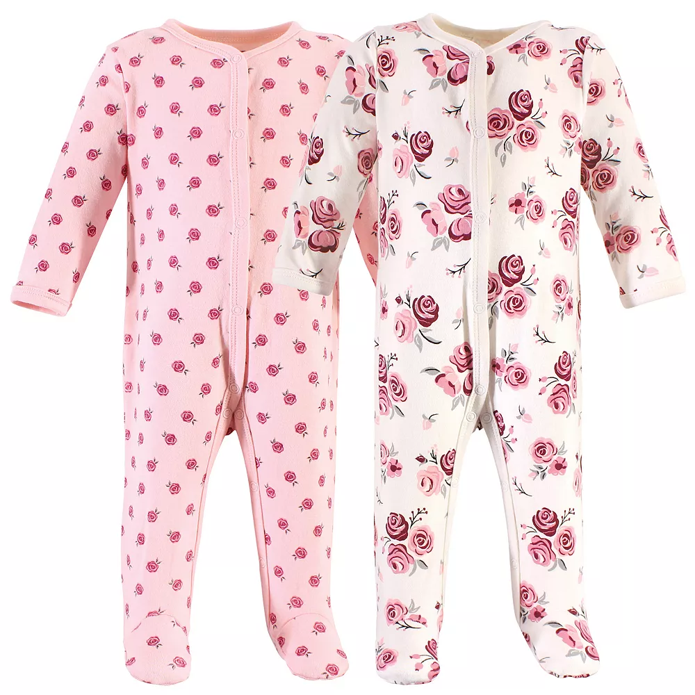 Hudson Baby Infant Girl Cotton Snap Sleep and Play 2pk, Rose