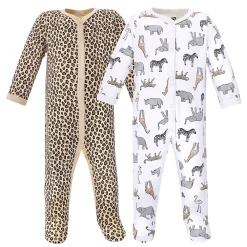 Hudson Baby Infant Girl Cotton Snap Sleep and Play 2pk, Modern Pink Safari