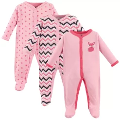 Luvable Friends Baby Girl Cotton Snap Sleep and Play 3pk, Foxy