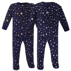 Hudson Baby Baby Cotton Zipper Sleep and Play 2pk, Metallic Stars